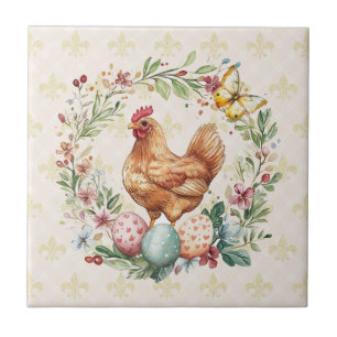 Französischer Landhuhn Fleur de Lis Fliesencoaster Fliese