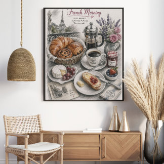 Französischer Morgen in Paris Frühstück Poster