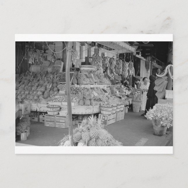 Französischer Obstmarkt Stand Juni 1936.jpg Postkarte (Vorderseite)