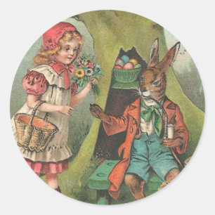Französischer Osterhase mit Pfeife Vintage Runder Aufkleber