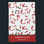 Französischer Personalisierter Wasserfarben, Rot u Geschirrtuch<br><div class="desc">Personalisiert Handgemalte Aquarellfarben von Rot & Grün mit französischem Text,  der Les Piments ,  die Schüttelfrost liest.</div>