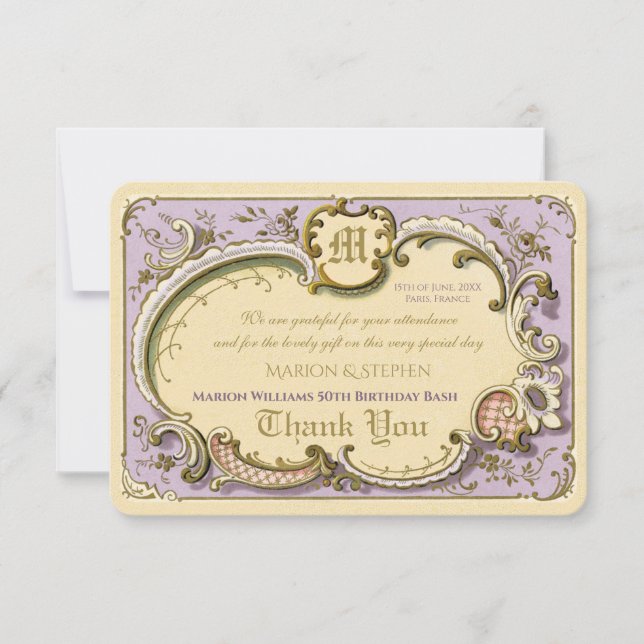 Französischer Rokoko Eleganter Rahmen Antique Gold Dankeskarte (Vorderseite)