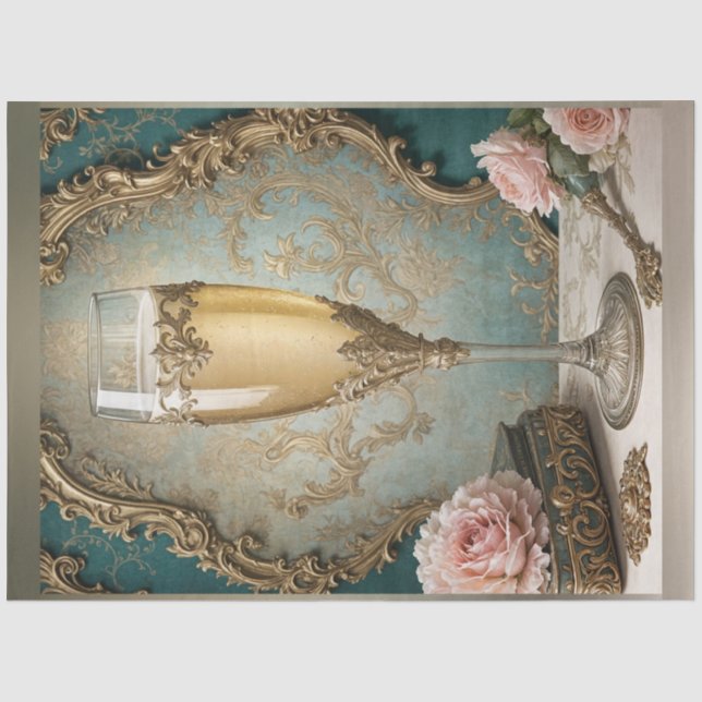 Französischer Rokoko Parisian Champagne Glass Deco Seidenpapier (Vorderseite)