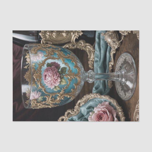 Französischer Rokoko Wine Goblet Decoupage Paper Seidenpapier (Vorderseite)