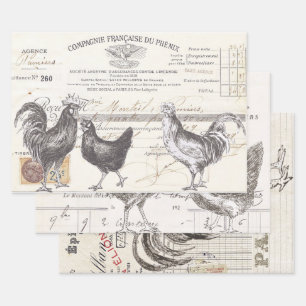 Französischer Rooster Hen Receipt Ephemera Decoup Geschenkpapier Set