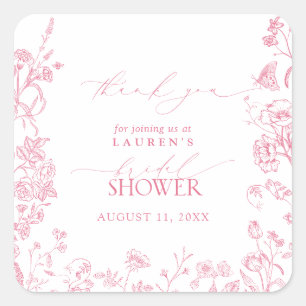 Französischer Rosa Klassischer Floral Brautparty D Quadratischer Aufkleber