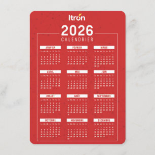 Französischer roter Kalender 2026 Begleitkarte