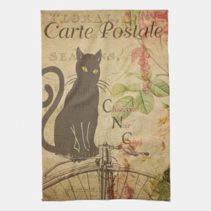 Französischer schwarzer Katze im Vintage-Stil Ephe Geschirrtuch