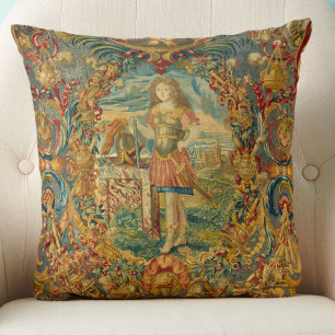 Französischer Vintage-Teppich in edlen Farbtönen u Kissen