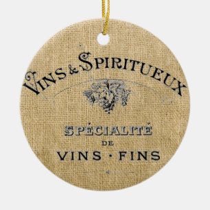 Französischer Wein auf Burlap Keramik Ornament