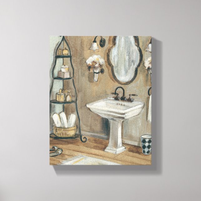 Französisches Badezimmer mit Spiegel und Sink Leinwanddruck (Vorderseite)