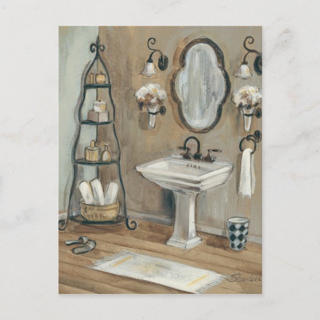 Französisches Badezimmer mit Spiegel und Sink Postkarte (Vorderseite)