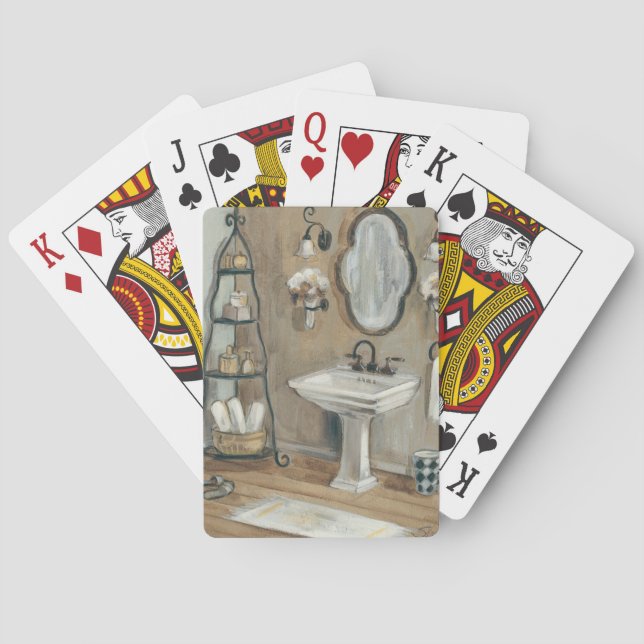 Französisches Badezimmer mit Spiegel und Sink Spielkarten (Rückseite)