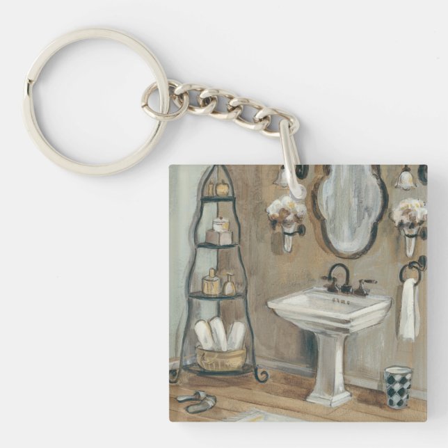 Französisches Badezimmer mit Spiegel und Wanne Schlüsselanhänger (Vorderseite)