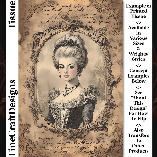 Französisches Barockportrait Sepia CW8L Decoupage Seidenpapier (Von Creator hochgeladen)