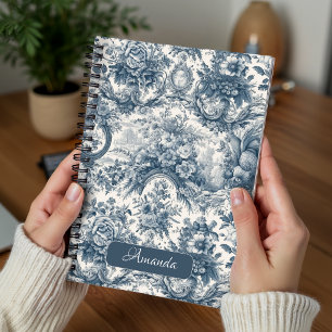 Französisches Blau Toile de Jouy Florales Monogram Notizblock