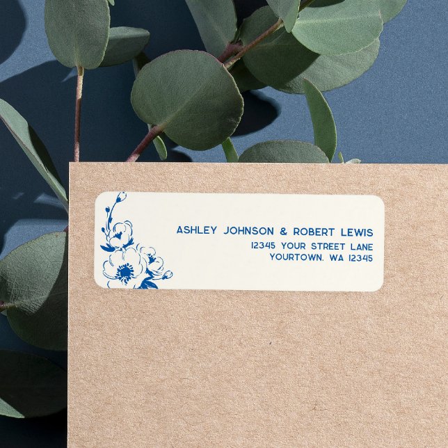 Französisches blaues Blumen-Hochzeits-Rücksendeadr (Von Creator hochgeladen)