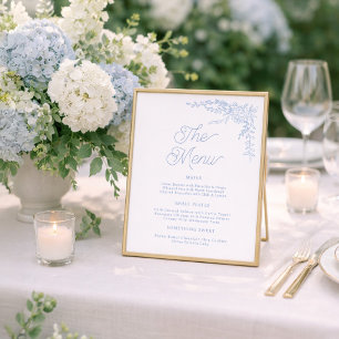 Französisches Blaues Hortensien-Hochzeitsmenü-Schi Poster