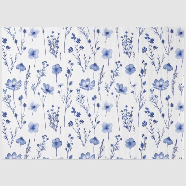 Französisches Bluegarten-Wildblumen-Muster Seidenpapier (Vorderseite)