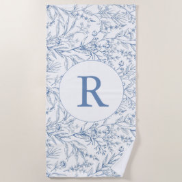 Französisches Blumenhandtuch Blue Monogram Beach H Strandtuch