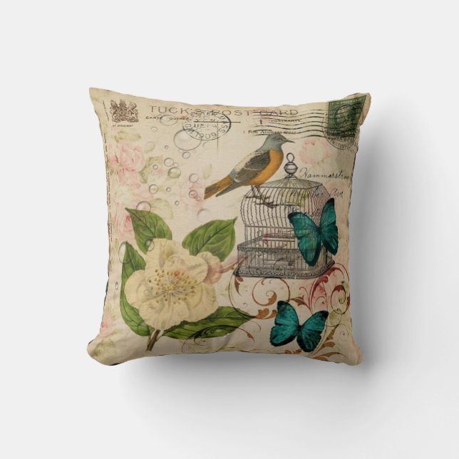 französisches botanisches des schäbigen kissen (Vorderseite)