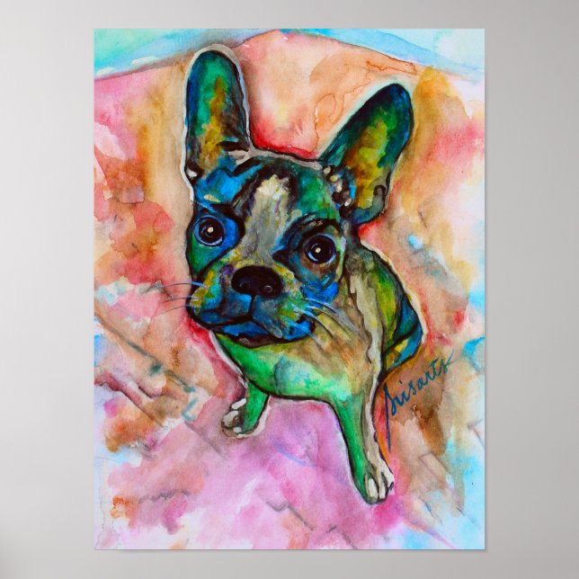 Französisches Bulldog-Aquarellbild Poster (Vorne)