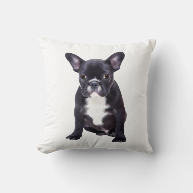 Französisches Bulldog Aquarellmalerei Kissen (Vorderseite)