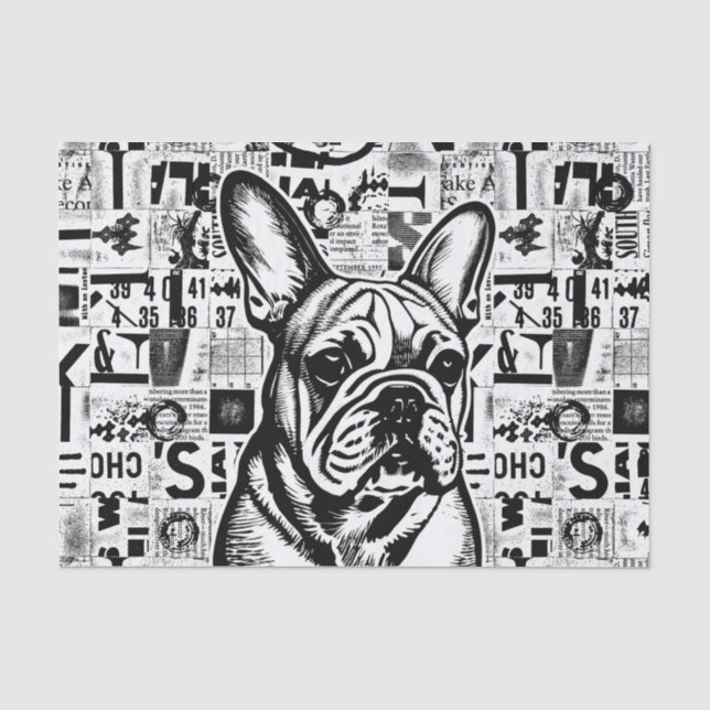 Französisches Bulldog-Blatt oder Dekoupage-Papier Seidenpapier (Vorderseite)