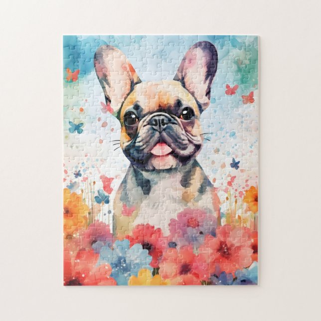 Französisches Bulldog farbiges Aquarellwerk (Vertikal)