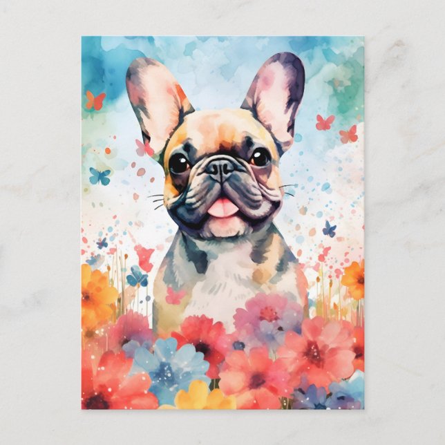 Französisches Bulldog farbiges Aquarellwerk Postkarte (Vorderseite)