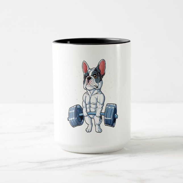 Französisches Bulldog Gewicht Lifting Funny Gift Tasse (Zentrum)