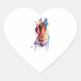 Französisches Bulldog Hand Zeichnend Kunstgeschenk Herz-Aufkleber