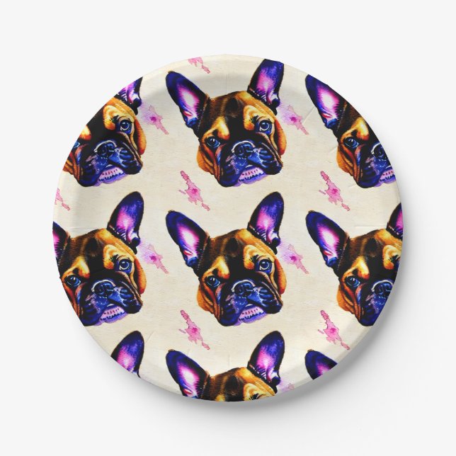 Französisches Bulldog-Kunstpapier Pappteller (Vorderseite)