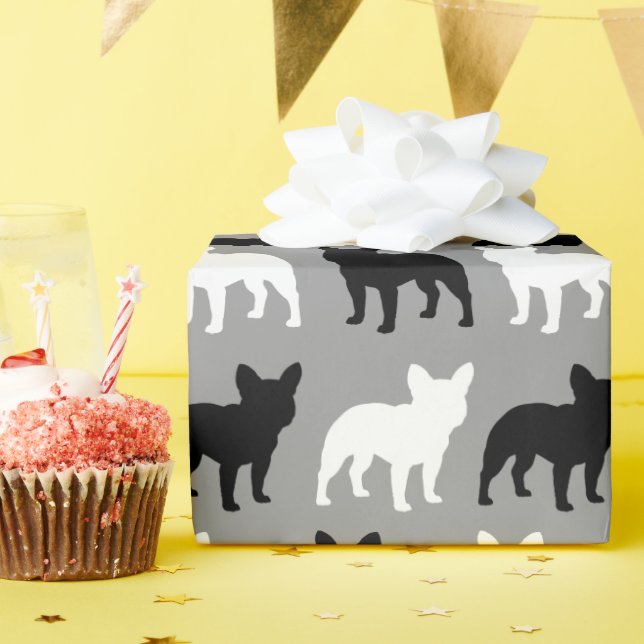 Französisches Bulldog-Silhouetten-Muster Geschenkpapier (Geburtstagsparty)