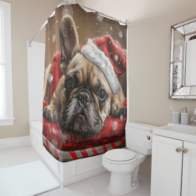 Französisches Bulldog-Weihnachtsfest Duschvorhang (Beispiel)