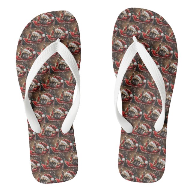 Französisches Bulldog-Weihnachtsfest Flip Flops (Fußbett)
