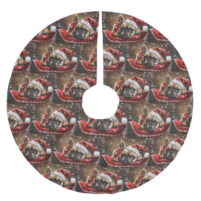 Französisches Bulldog-Weihnachtsfest Polyester Weihnachtsbaumdecke (Vorderseite)
