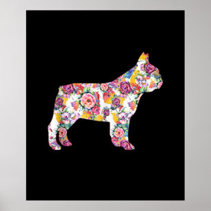 Französisches Bulldoggen-Blume-Muster farbiges Hu Poster