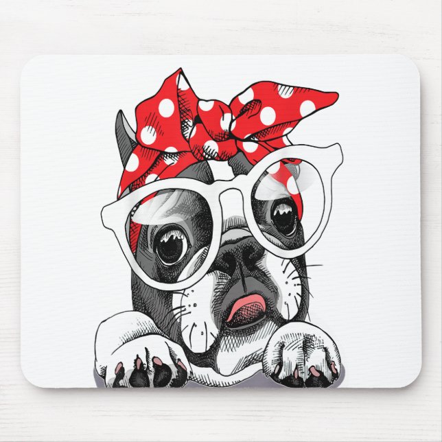 Französisches Bulldogportrait in einem Headband Mousepad (Vorne)