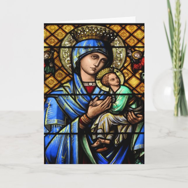 Französisches Buntglas Madonna und Feiertagskarte (Vorderseite)