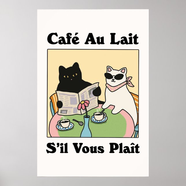 Französisches Café Au lait Cat Poster (Vorne)