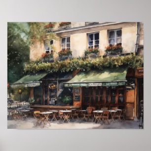 Französisches Café Malerei Landschaft Kunst, Dicht Poster