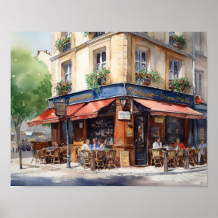 Französisches Café Malerei Landschaft Kunst, Dicht Poster