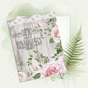Französisches Café Parisien Florales Holzbrett Postkarte
