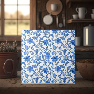 Französisches Cottage Navy Blau Blumenmuster Fliese