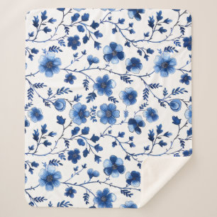 Französisches Cottagecore Blau Florale Muster Tiss Sherpadecke