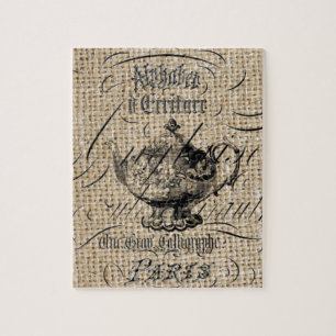 Französisches Country Burlap Skripte Teekanne Tee