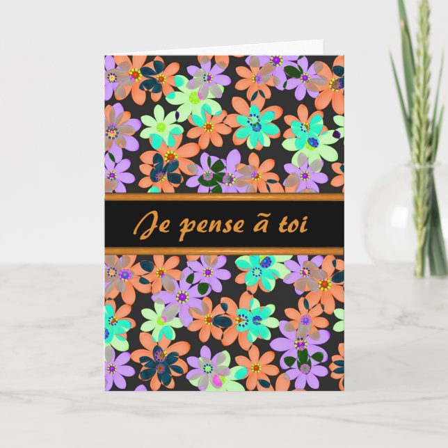 Französisches Denken an Sie Blumen-Karte mit Karte (Vorderseite)