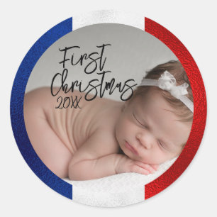 Französisches erstes Weihnachten des Babys Runder Aufkleber