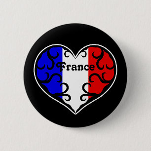 Französisches Flaggenherz auf Schwarzem Button